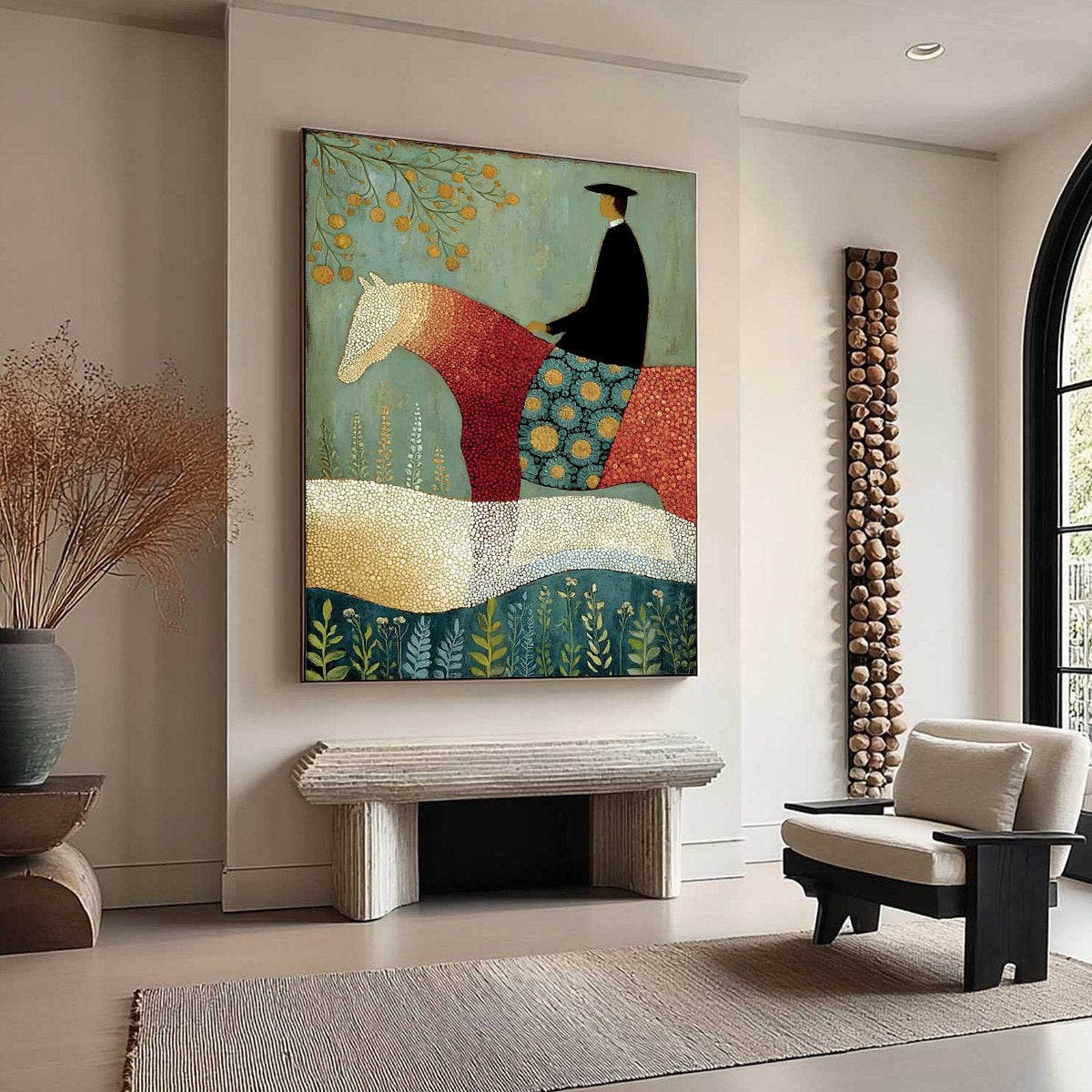 A GENTLE JOURNEY: Textured Figurative Painting of a Rider and Horse