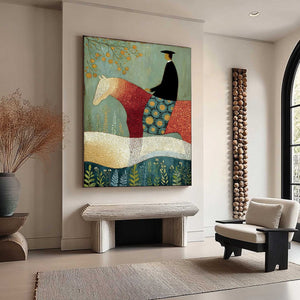 A GENTLE JOURNEY: Textured Figurative Painting of a Rider and Horse