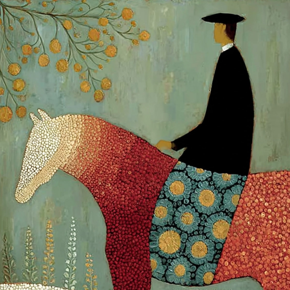 A GENTLE JOURNEY: Textured Figurative Painting of a Rider and Horse
