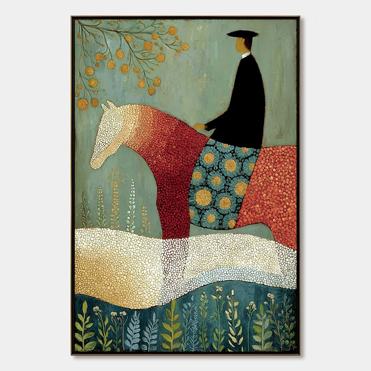 A GENTLE JOURNEY: Textured Figurative Painting of a Rider and Horse