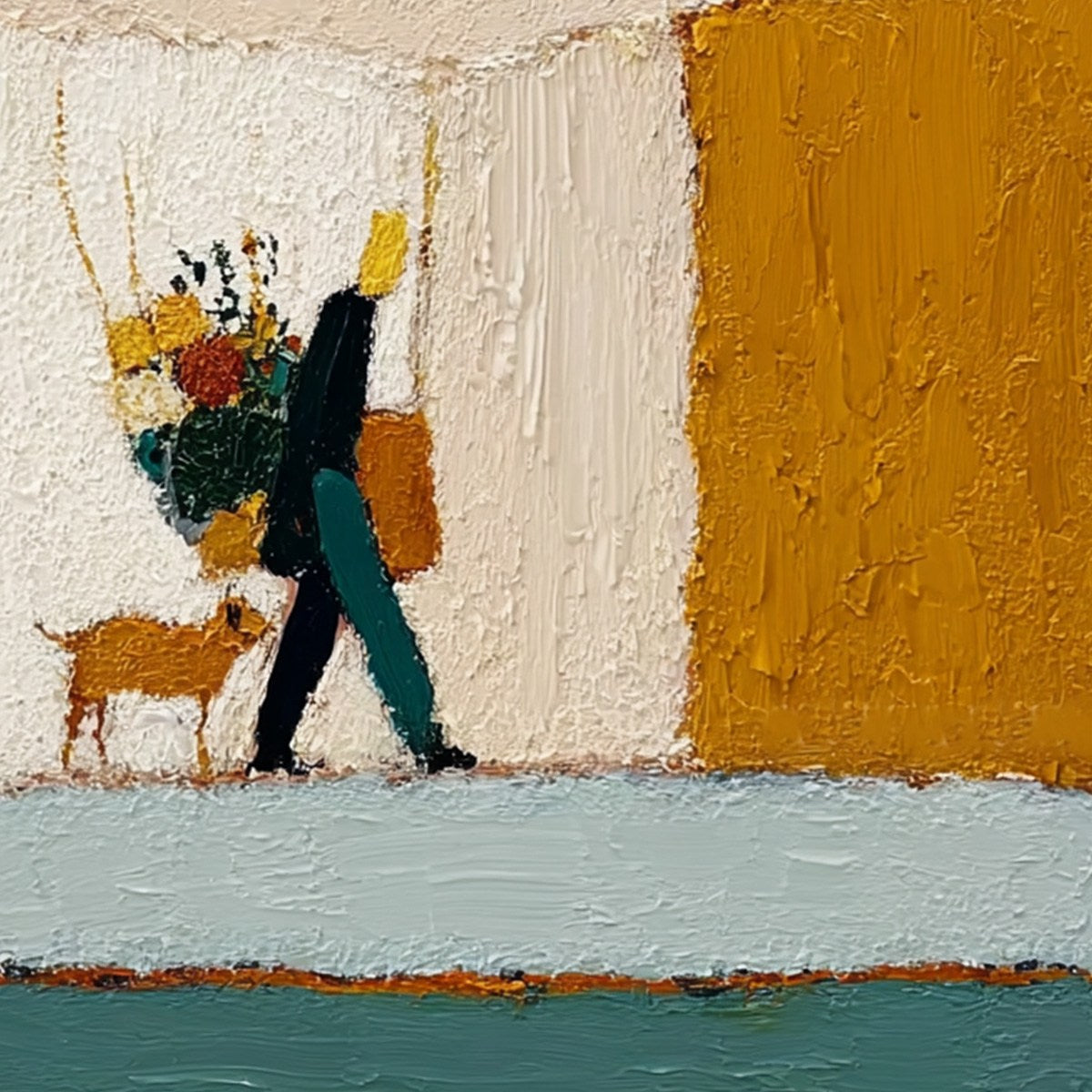 A SIMPLE PLEASURE: Textured Figurative Impasto Painting of a City Stroll
