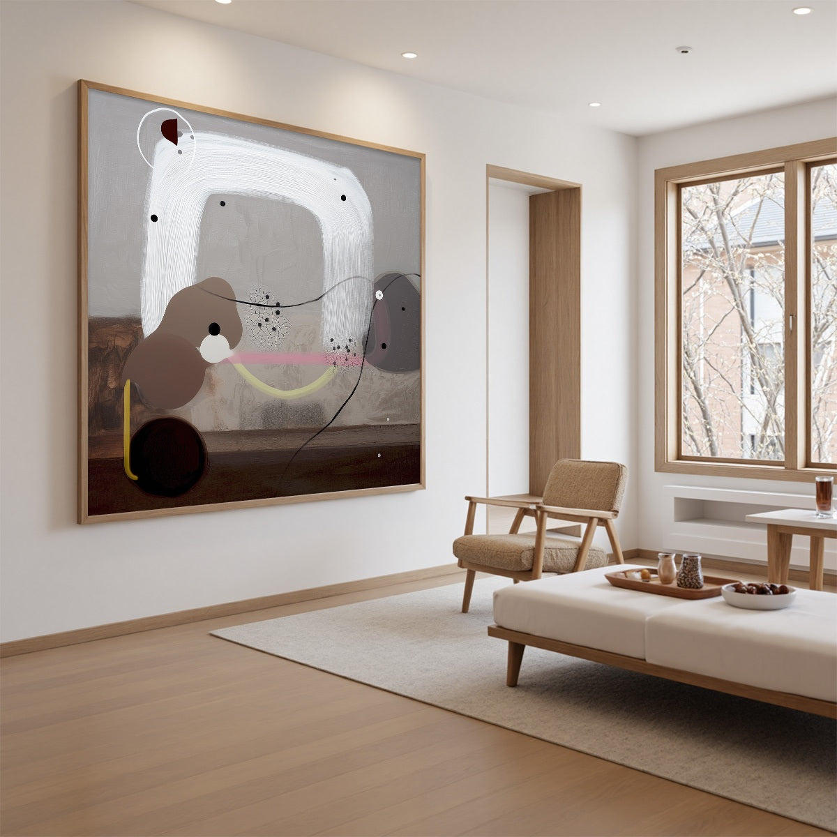 ABSTRACT BALANCE: Minimalist Abstract Grey Oil Painting