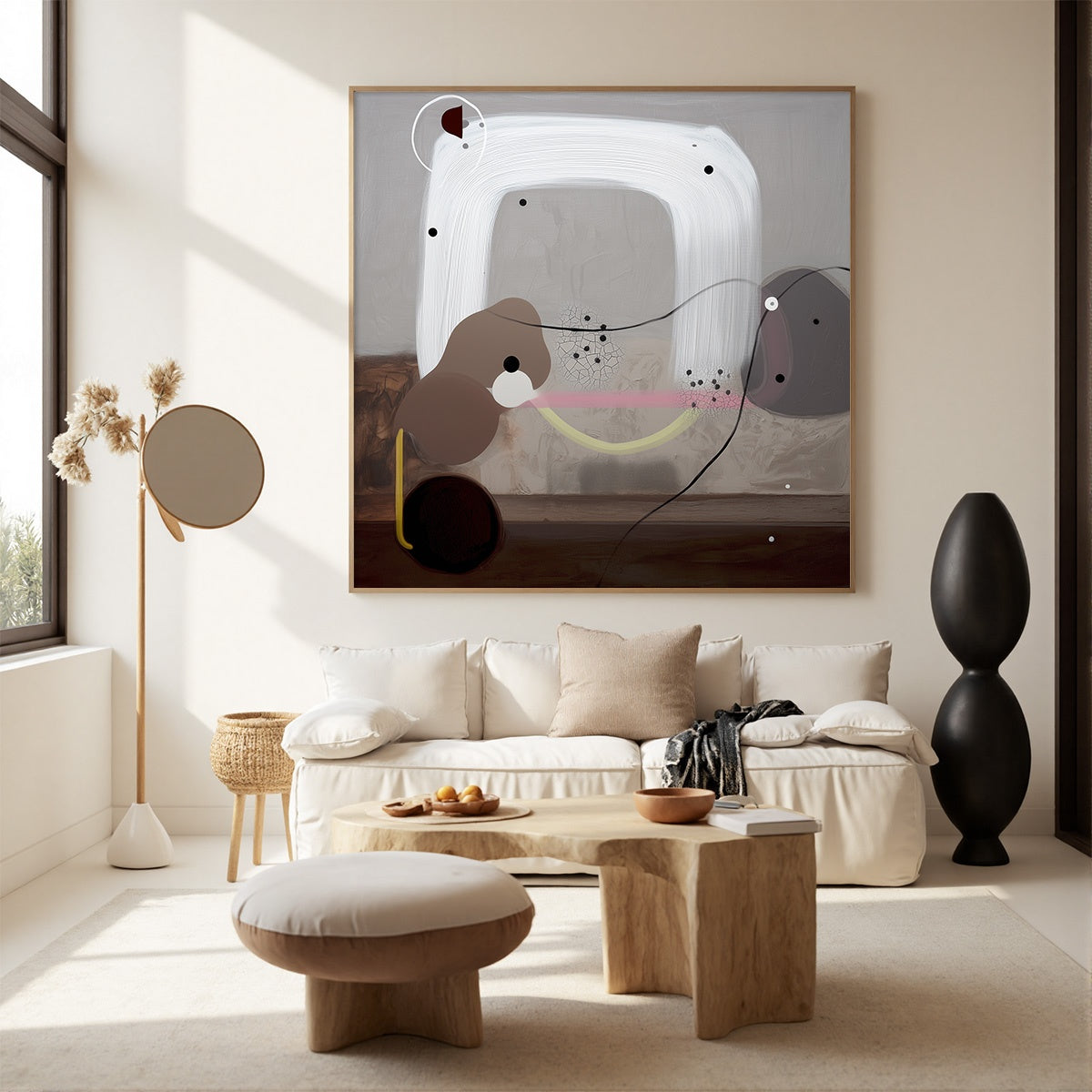 ABSTRACT BALANCE: Minimalist Abstract Grey Oil Painting