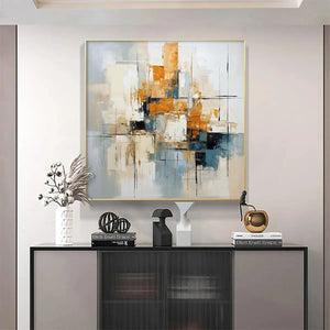 Abstract Cityscape Painting by Javier Ramirez, Textured Geometric Wall Art
