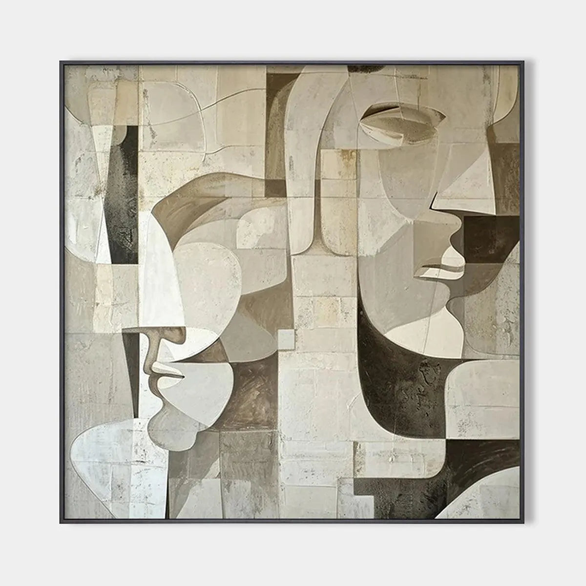 Cubist Painting, Neutral Tones Wall Art, Square Canvas Art, Modern Decor