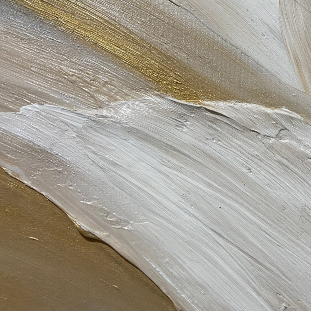 Textured abstract floral diptych paintings with white and gold impasto petals on a dark background.