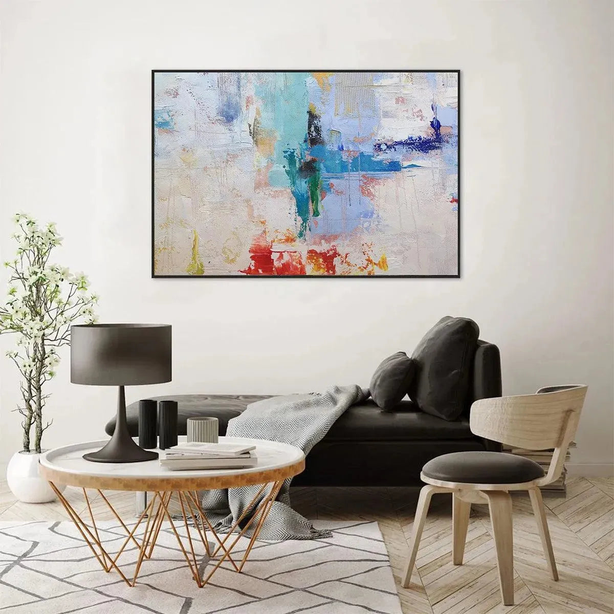 Textured Abstract Painting, Colorful Wall Art, Modern Art, Panoramic, Horizontal Canvas