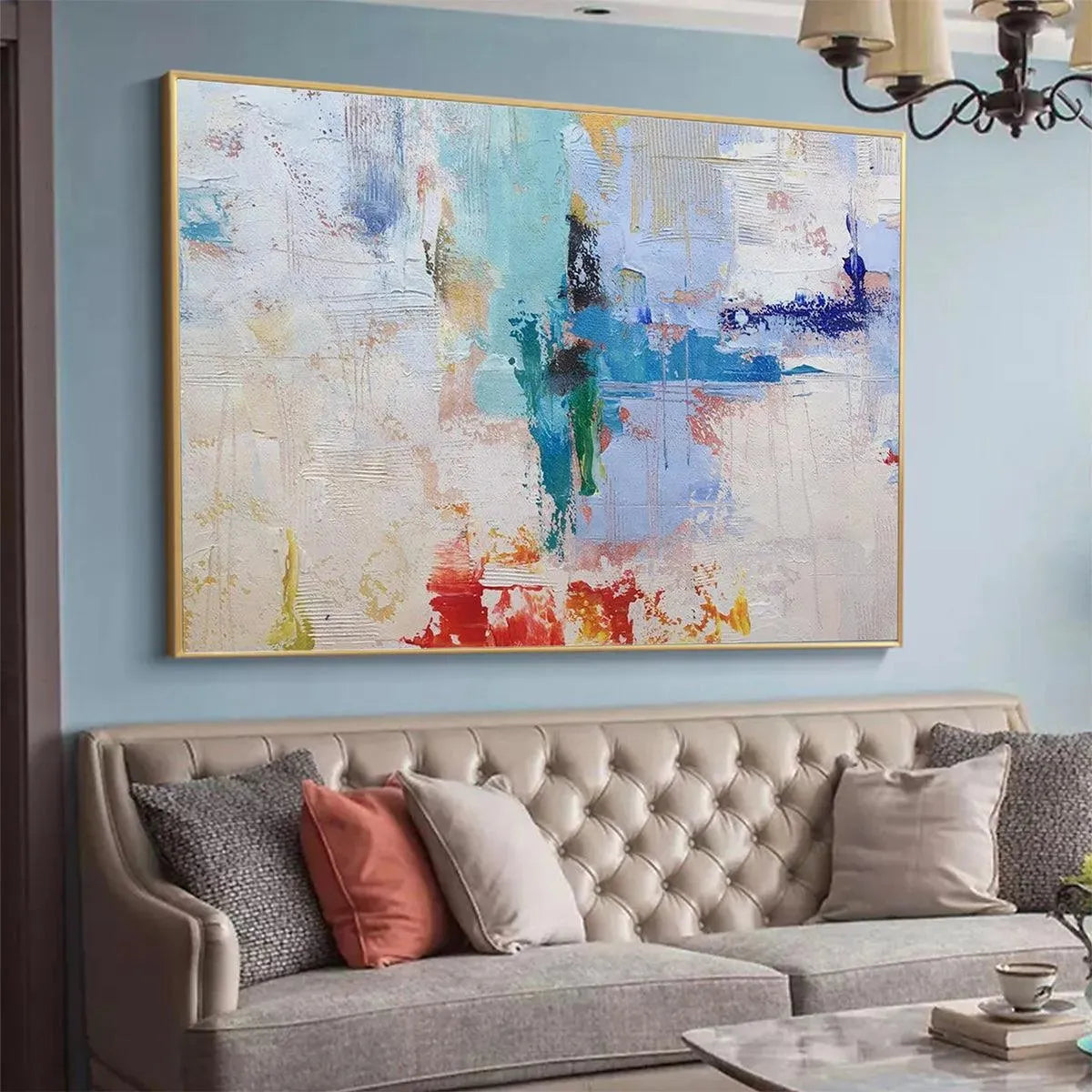 Textured Abstract Painting, Colorful Wall Art, Modern Art, Panoramic, Horizontal Canvas