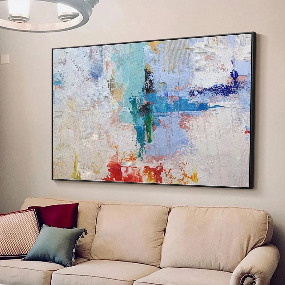 Textured Abstract Painting, Colorful Wall Art, Modern Art, Panoramic, Horizontal Canvas