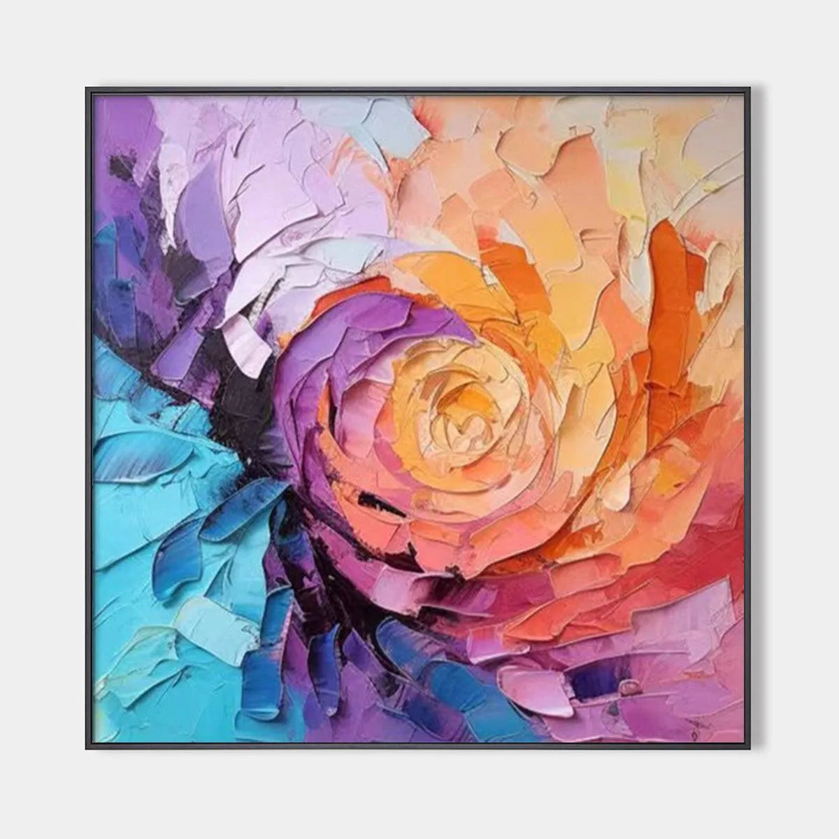 Textured Floral Painting, Impasto Wall Art, Square Canvas, Modern Decor