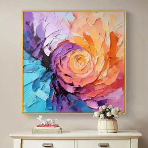 Textured Floral Painting, Impasto Wall Art, Square Canvas, Modern Decor