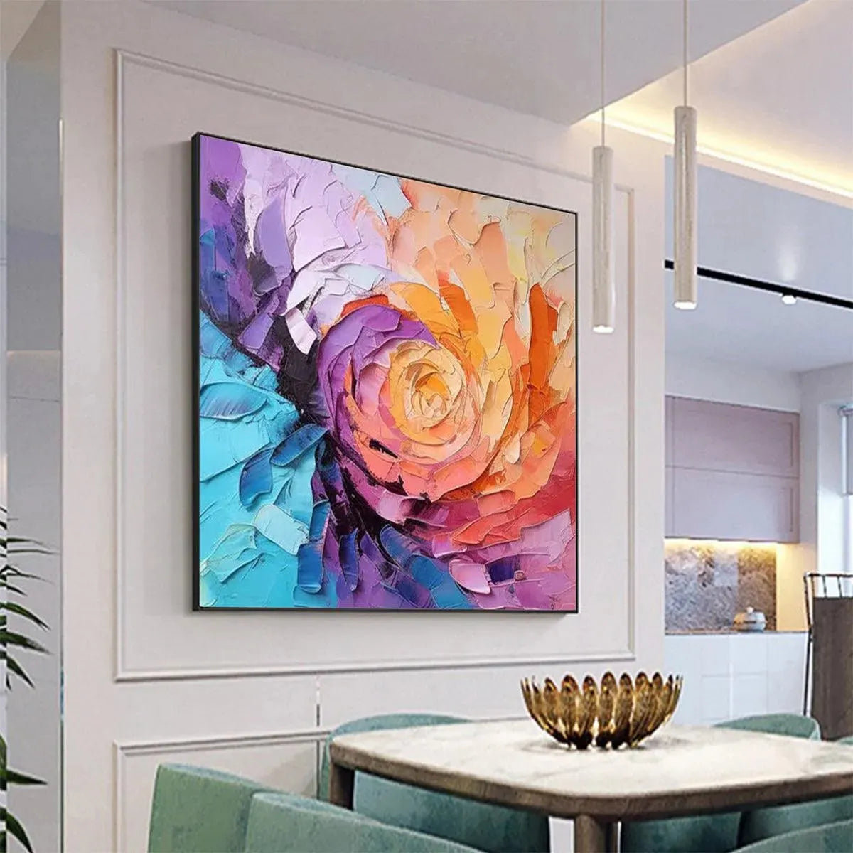 Textured Floral Painting, Impasto Wall Art, Square Canvas, Modern Decor