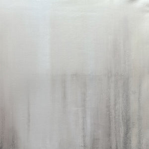 Abstract waterfall triptych: 3 minimalist paintings with beige, grey, white tones and gold frames.