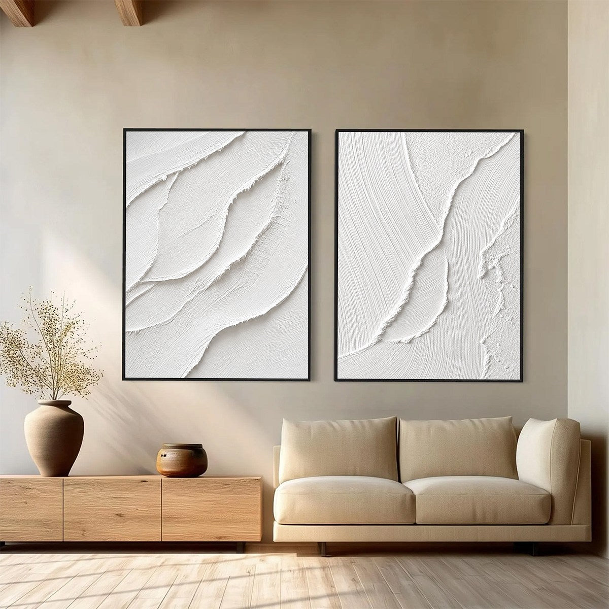 AEGEAN CALM: Minimalist White Textured Wabi Sabi Wall Art Set