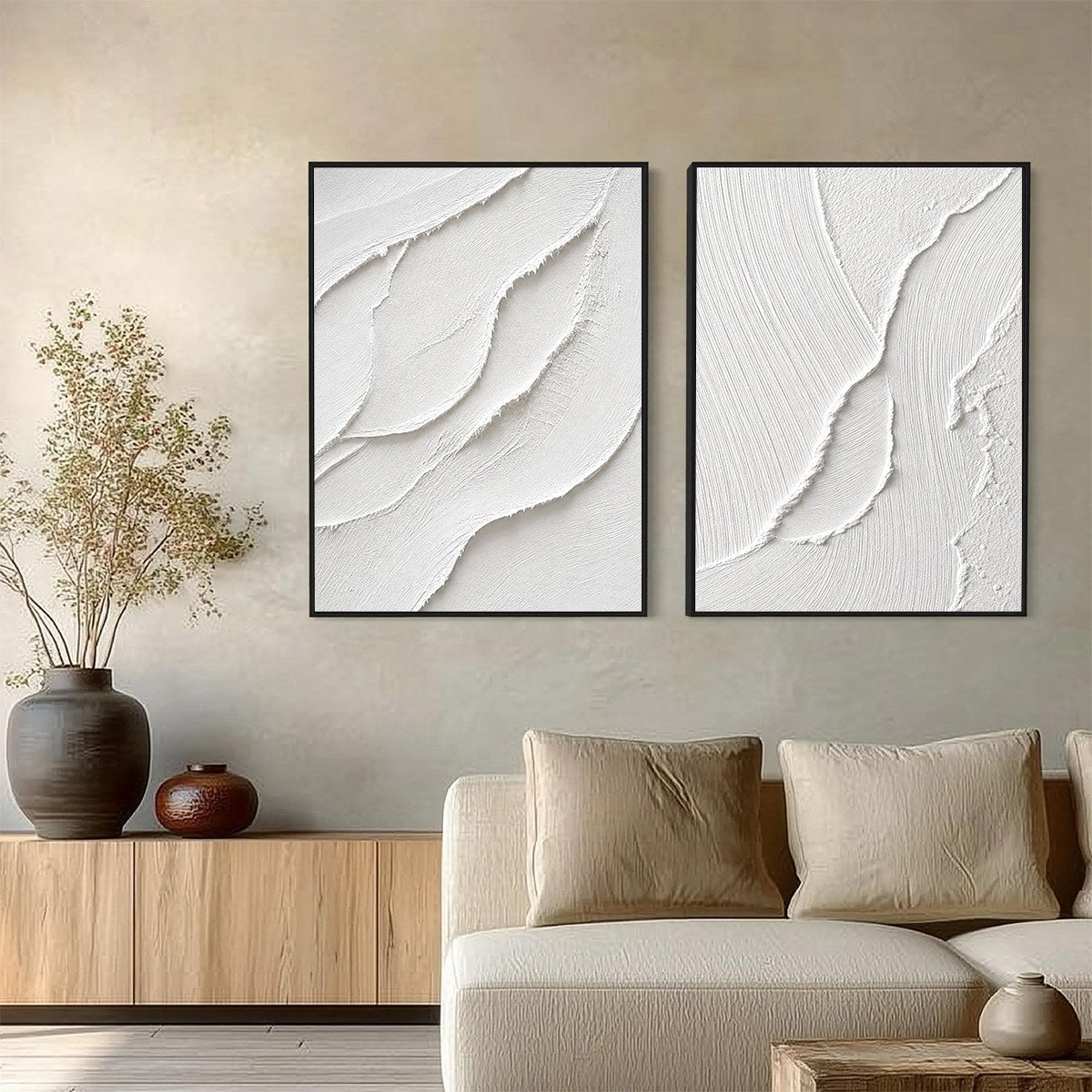 AEGEAN CALM: Minimalist White Textured Wabi Sabi Wall Art Set