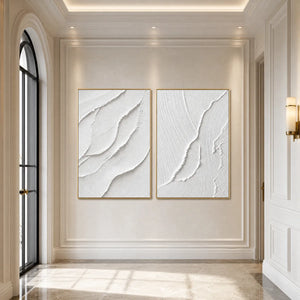 Minimalist white textured Wabi Sabi wall art set in gold frames