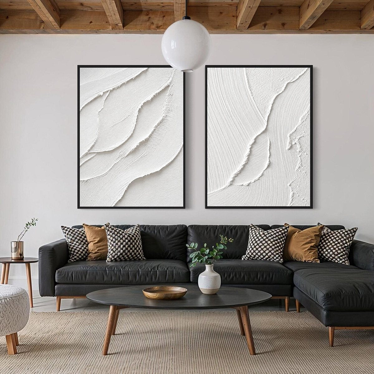 AEGEAN CALM: Minimalist White Textured Wabi Sabi Wall Art Set