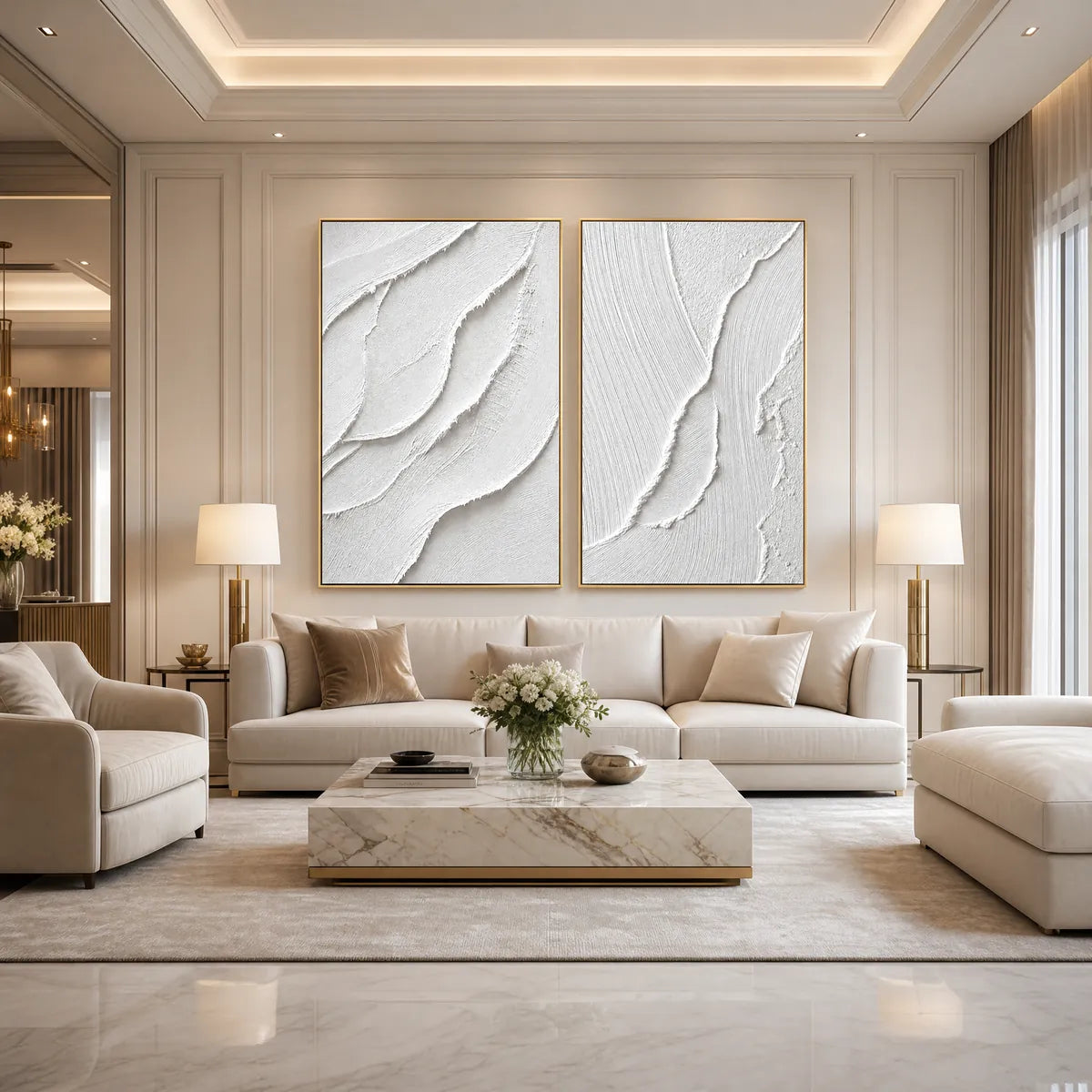 AEGEAN CALM: Minimalist White Textured Wabi Sabi Wall Art Set