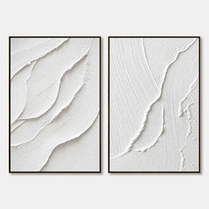 White textured Wabi Sabi wall art set with minimalist abstract impasto layers