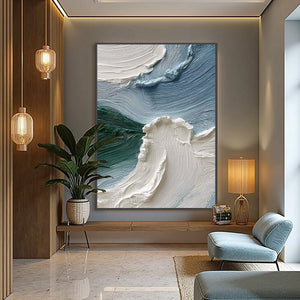 AEGEAN CREST: Heavily Textured Wabi Sabi Abstract Seascape Painting