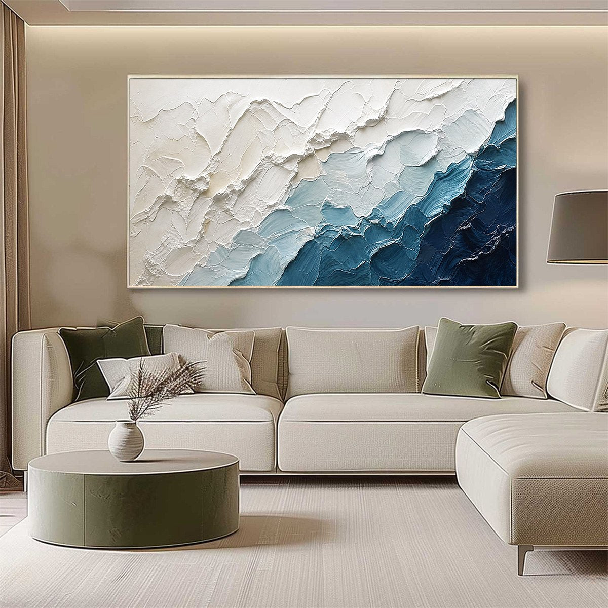 AEGEAN CREST: Textured Abstract Seascape Painting in Blue and White