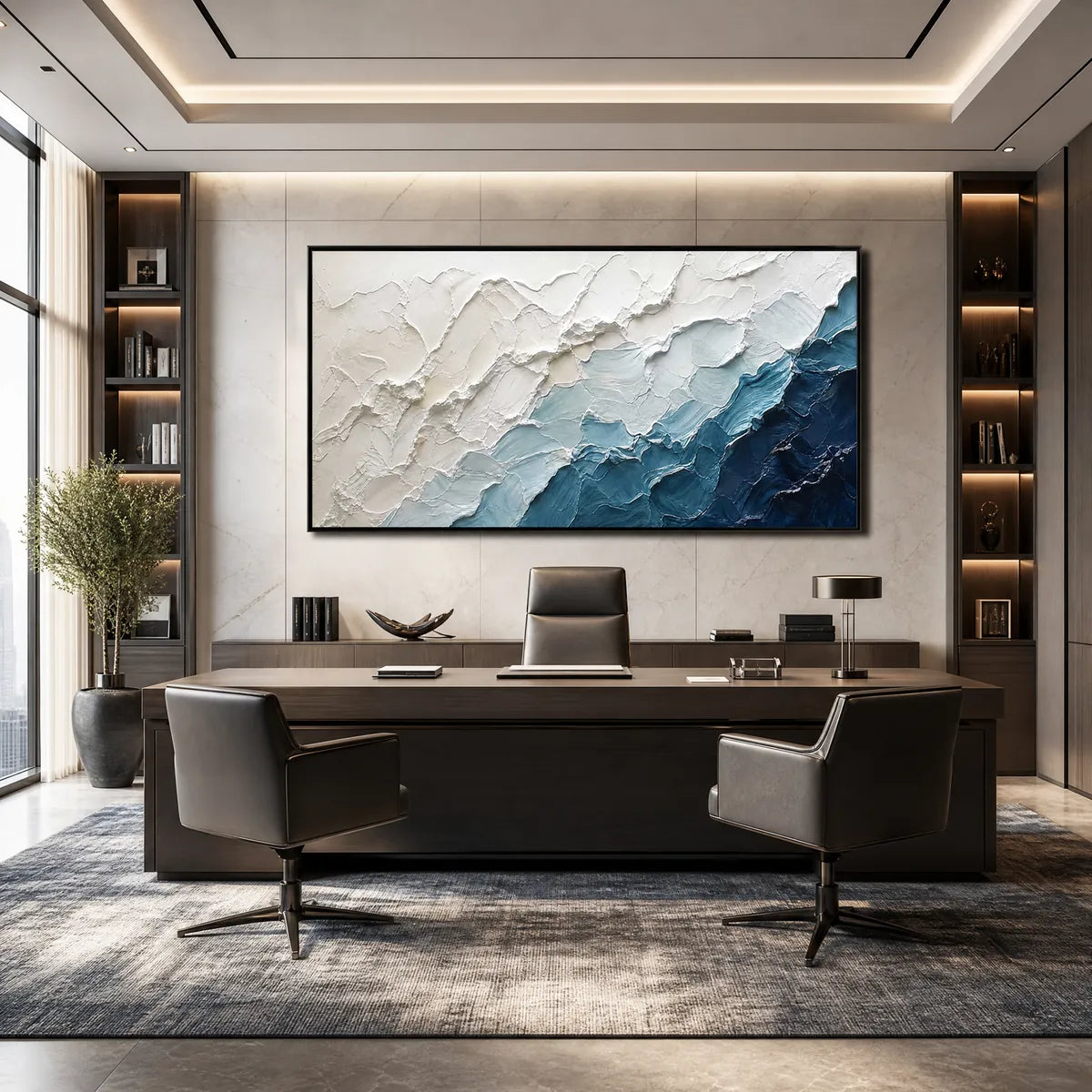 AEGEAN CREST: Textured Abstract Seascape Painting in Blue and White