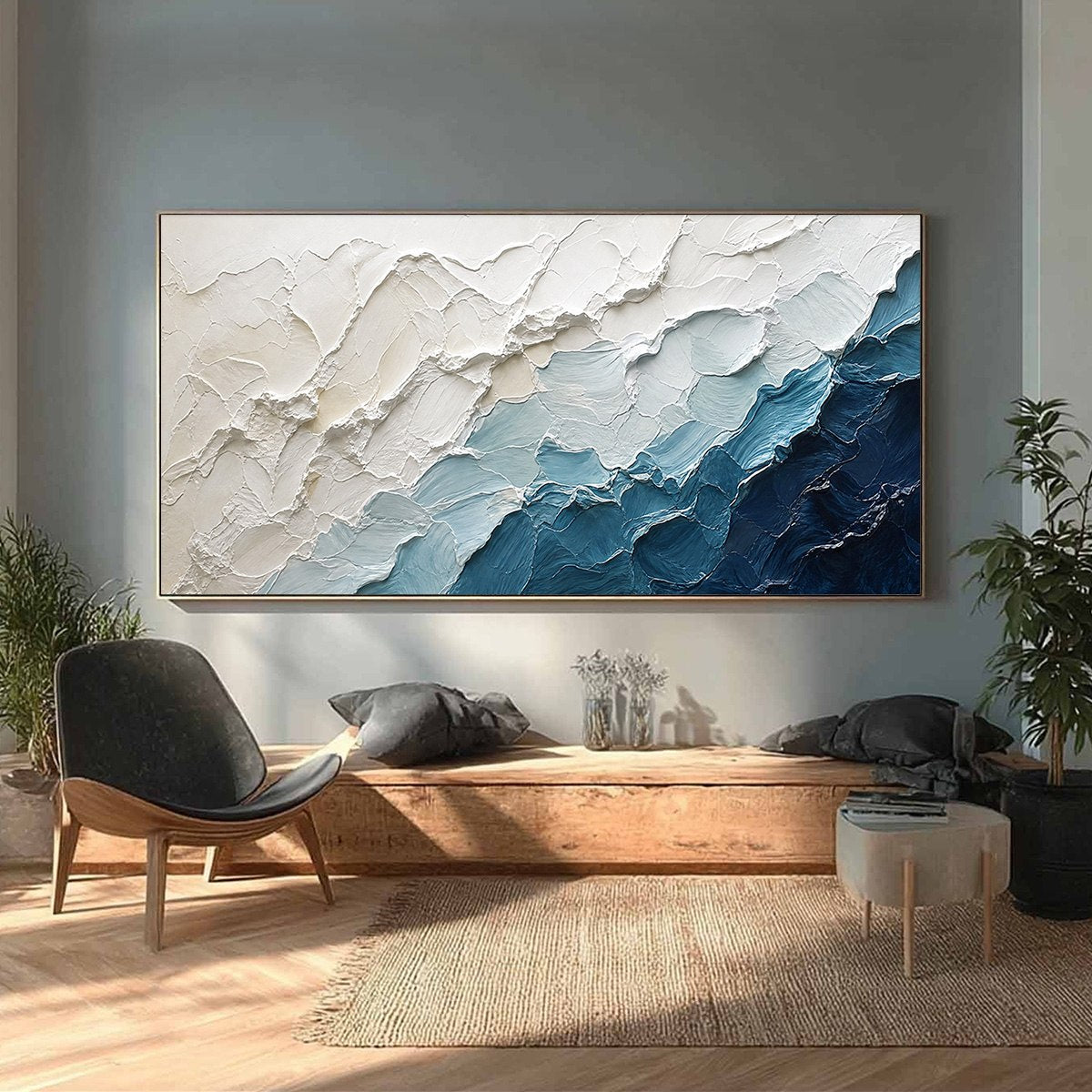 AEGEAN CREST: Textured Abstract Seascape Painting in Blue and White