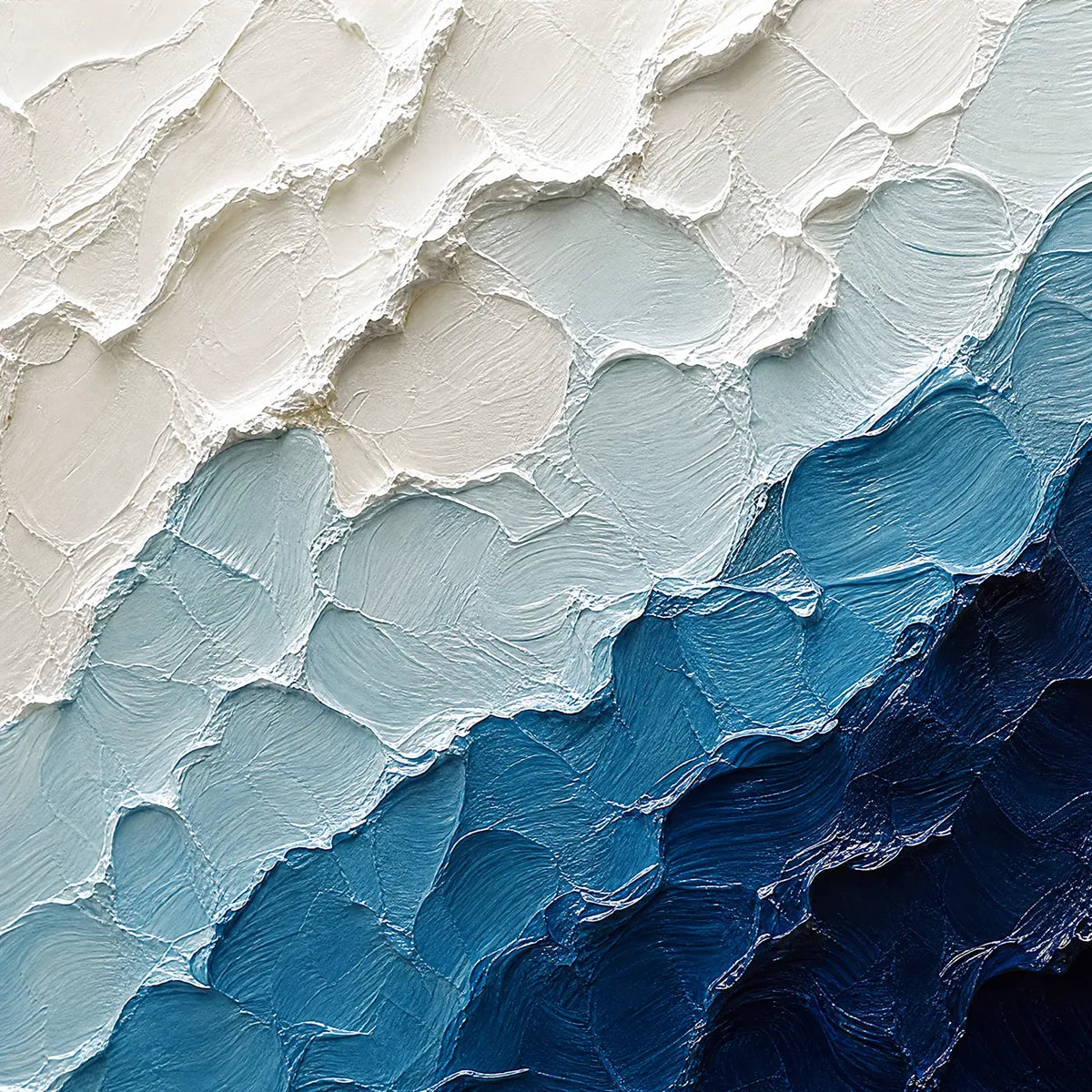 AEGEAN CREST: Textured Abstract Seascape Painting in Blue and White