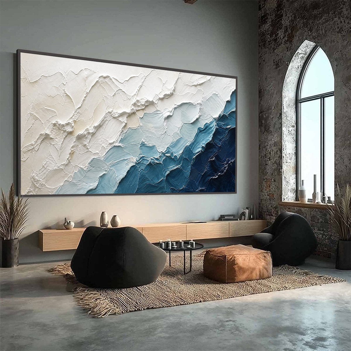 AEGEAN CREST: Textured Abstract Seascape Painting in Blue and White