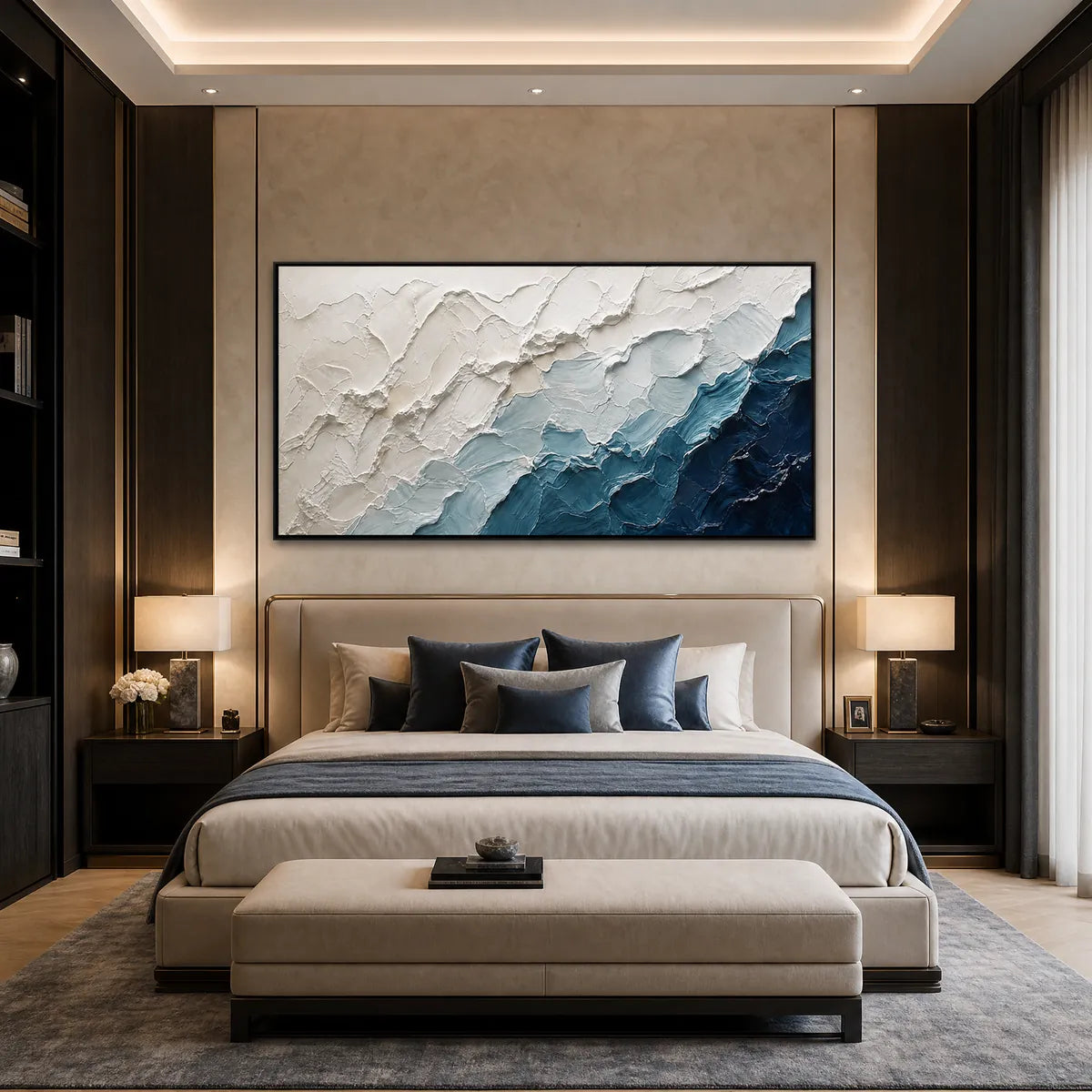 AEGEAN CREST: Textured Abstract Seascape Painting in Blue and White