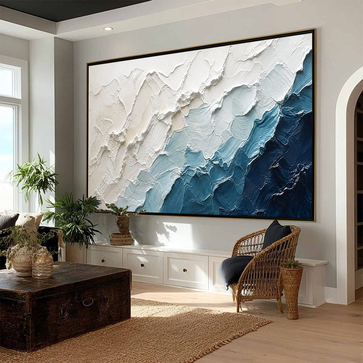 AEGEAN CREST: Textured Abstract Seascape Painting in Blue and White