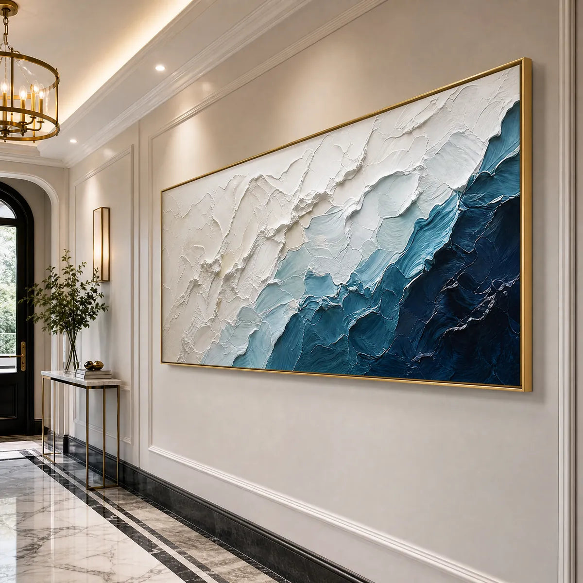 AEGEAN CREST: Textured Abstract Seascape Painting in Blue and White