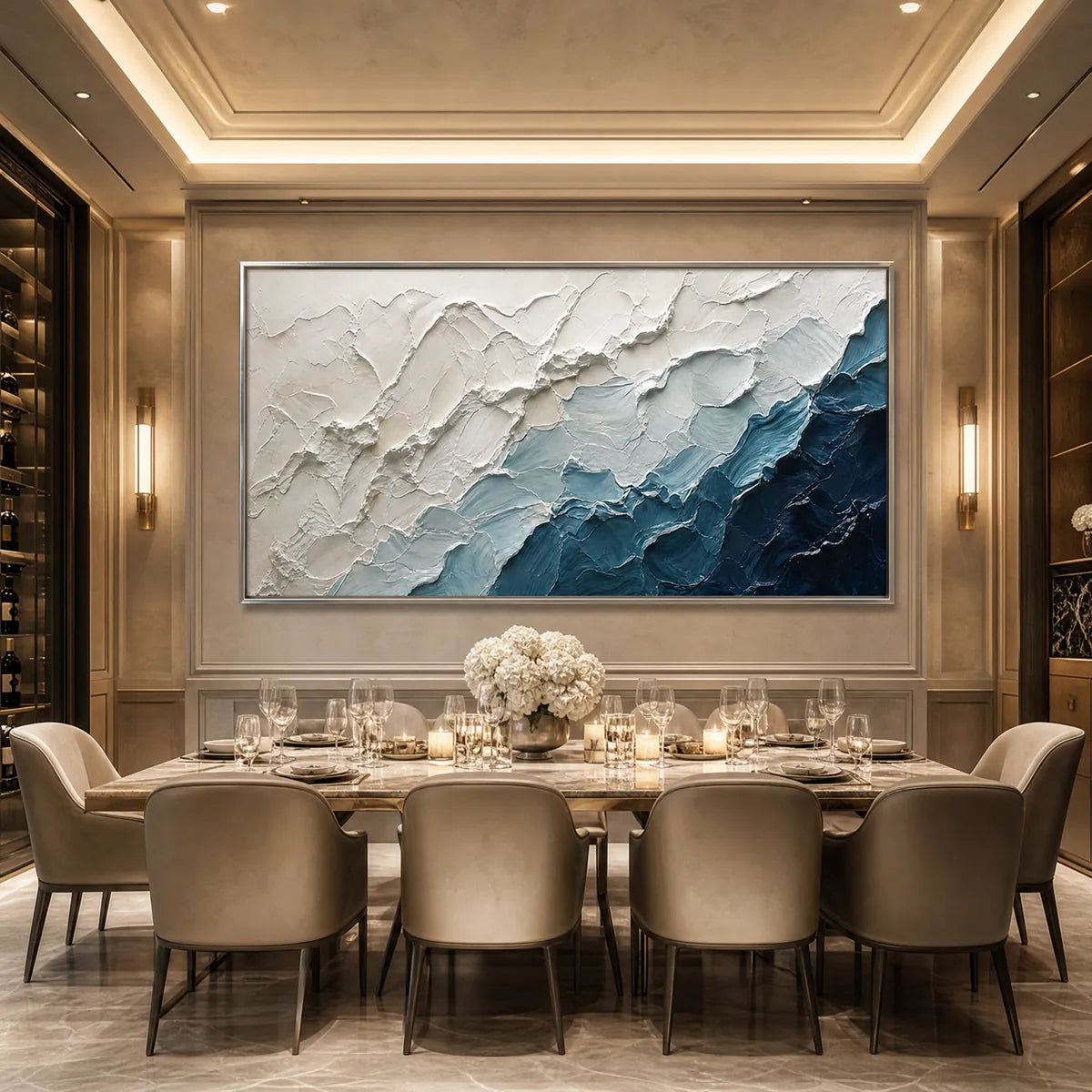 AEGEAN CREST: Textured Abstract Seascape Painting in Blue and White
