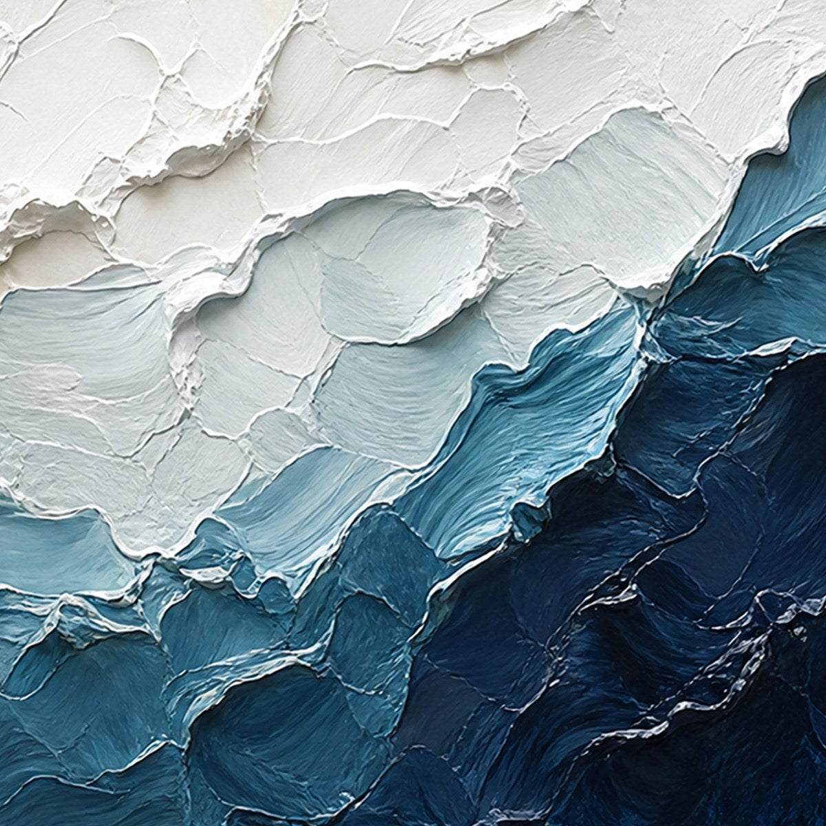 AEGEAN CREST: Textured Abstract Seascape Painting in Blue and White