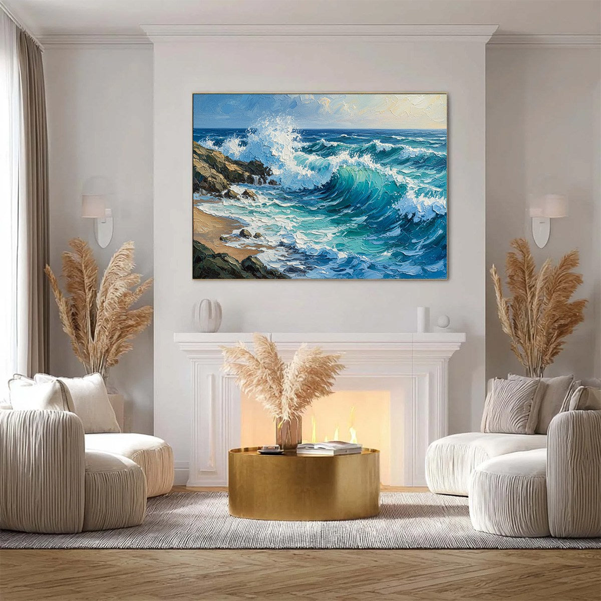 Aegean Crest Textured Ocean Wave Oil Painting | Coastal Seascape
