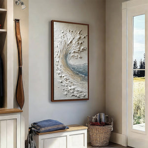 AEGEAN CREST: Vertical Textured Impasto Ocean Wave Painting