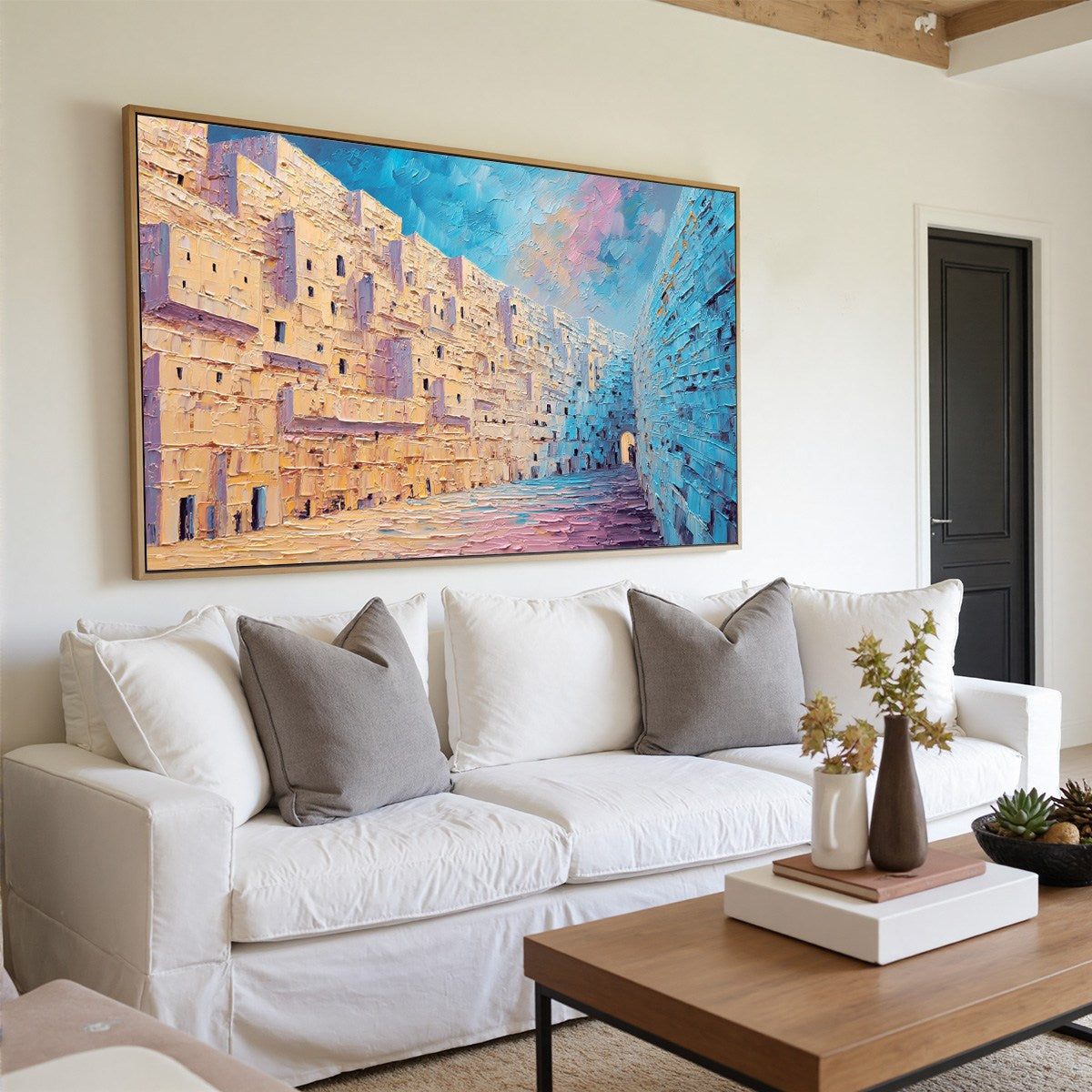 AEGEAN PASSAGE: Heavily Textured Palette Knife Cityscape Wall Art