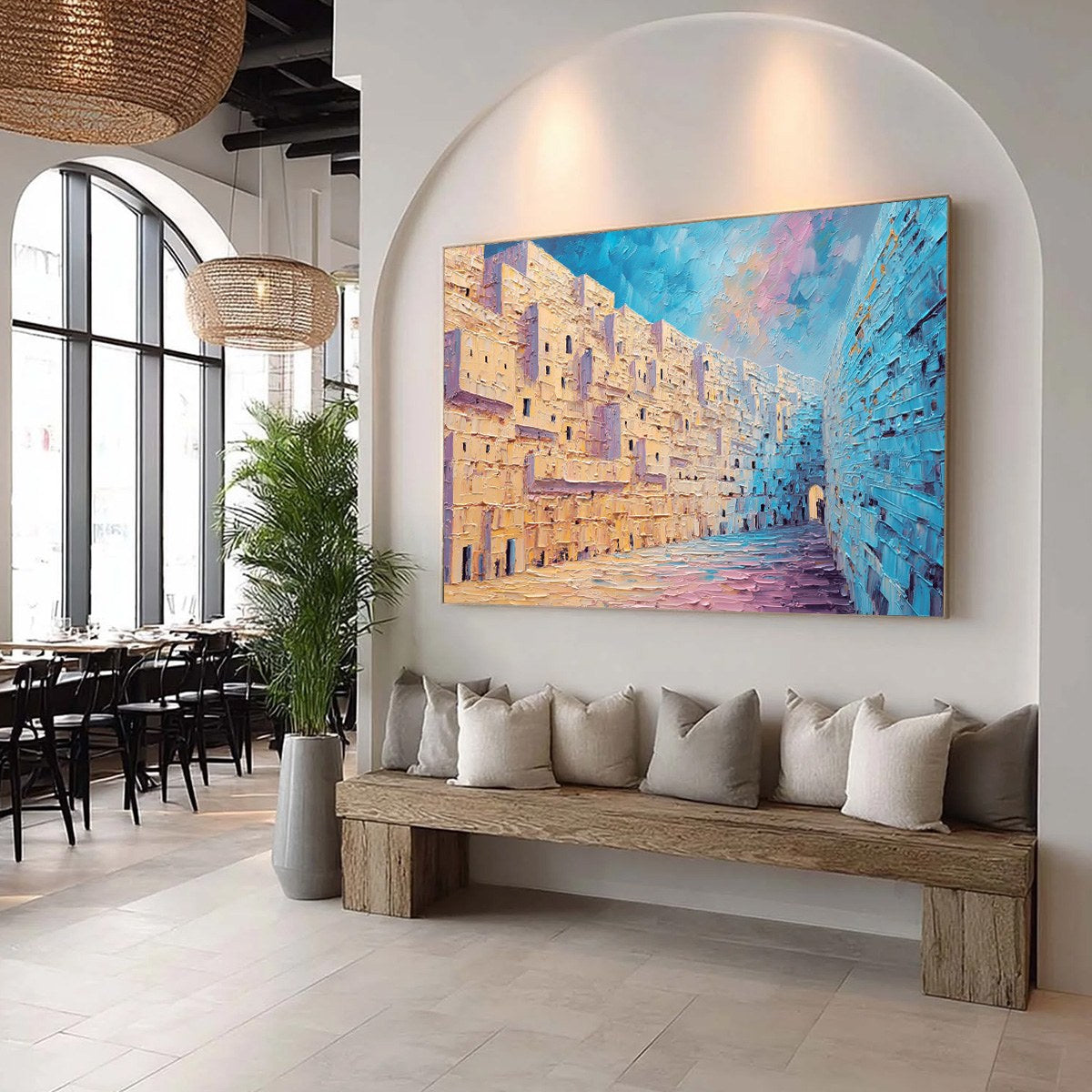AEGEAN PASSAGE: Heavily Textured Palette Knife Cityscape Wall Art