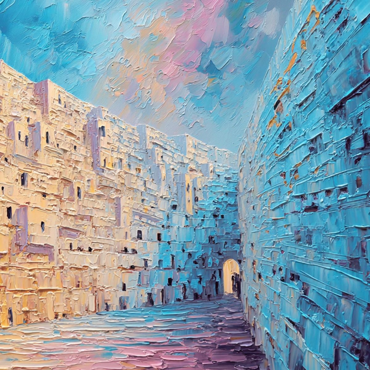 Aegean Passage Textured Cityscape Oil Painting | Impasto Wall Art