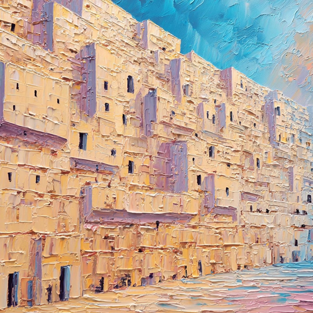 AEGEAN PASSAGE: Heavily Textured Palette Knife Cityscape Wall Art