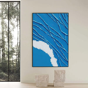 AEGEAN TIDE: Textured impasto abstract seascape painting. Original blue & white wall art.