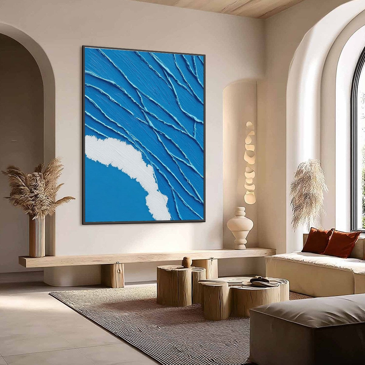 Original impasto abstract seascape painting: AEGEAN TIDE, textured blue & white.