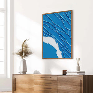 AEGEAN TIDE: Textured impasto abstract wall art, blue seascape with white wave