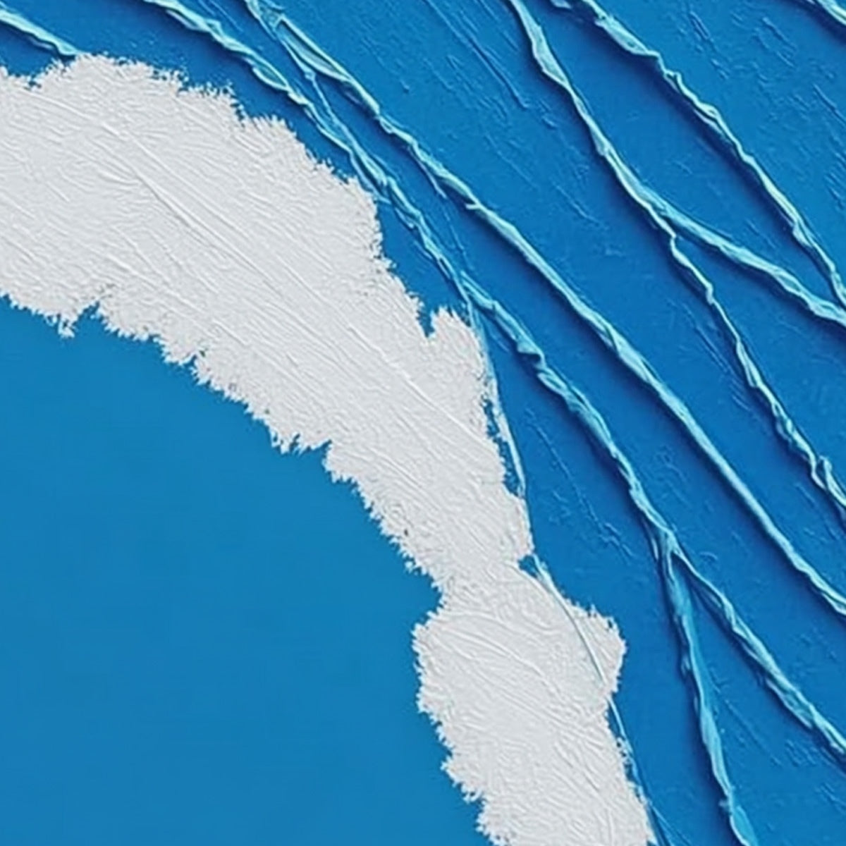 Original impasto abstract seascape wall art: AEGEAN TIDE painting with textured blue waves.