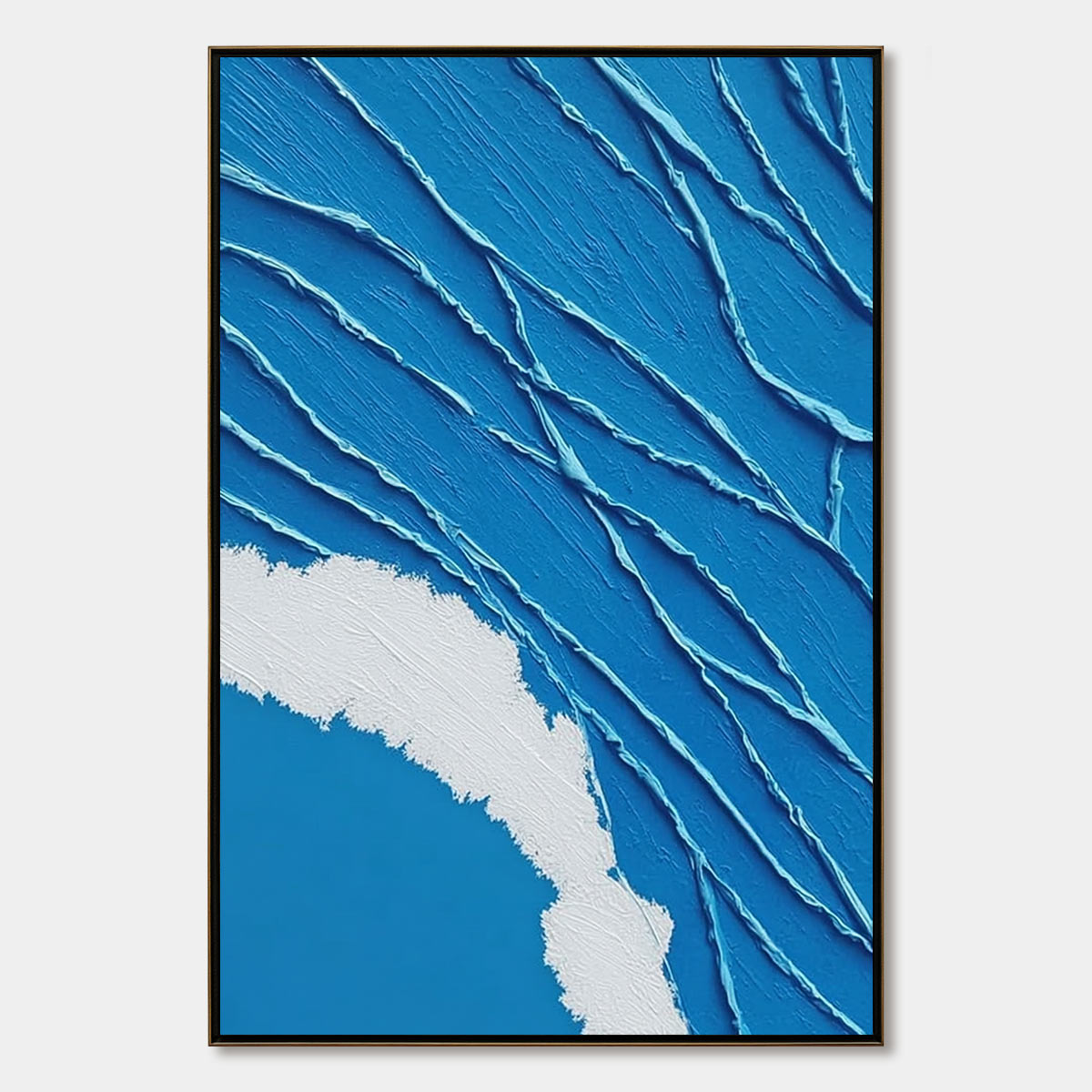 Handmade textured impasto abstract seascape painting, modern blue wall art