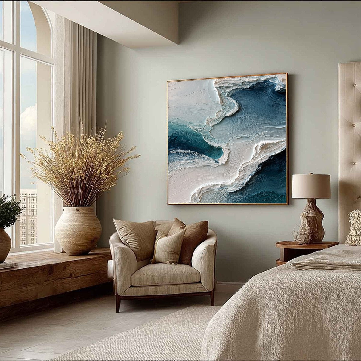 AEGEAN TIDE: Textured Wabi Sabi Abstract Seascape Painting