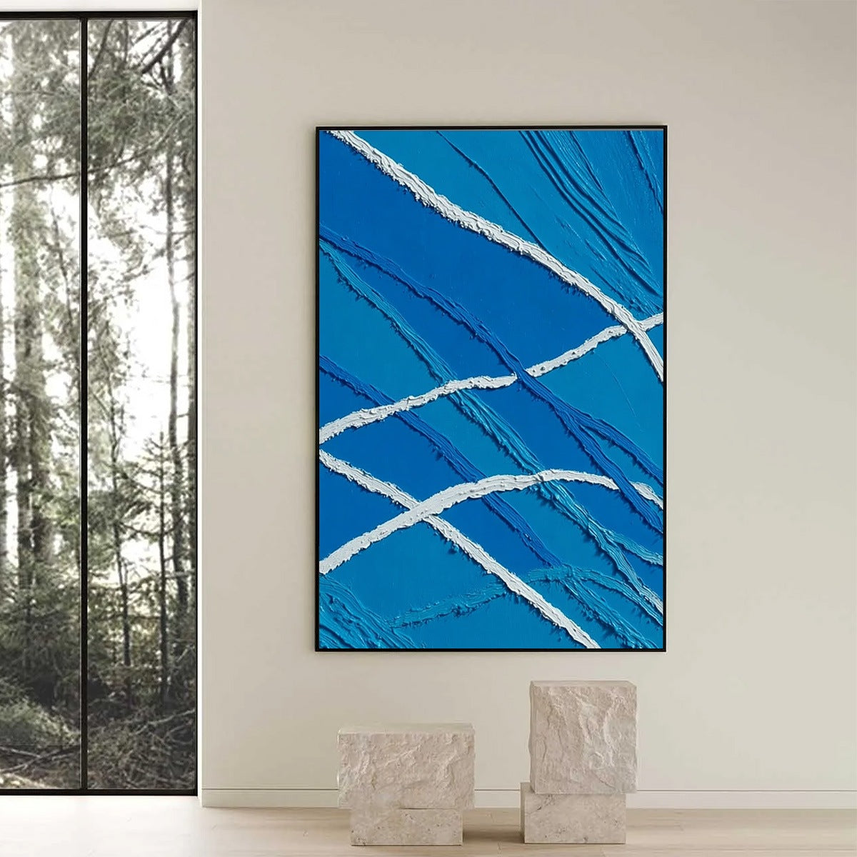 AEGEAN TIDES: Large Textured Blue and White Abstract Impasto Painting