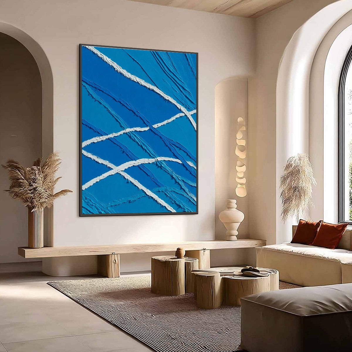 AEGEAN TIDES: Large Textured Blue and White Abstract Impasto Painting