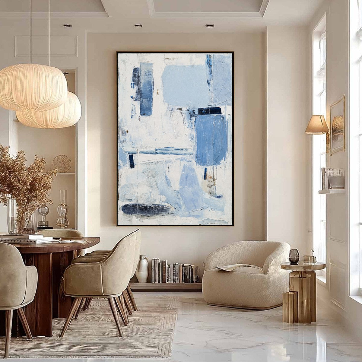 AEGEAN DECONSTRUCT: Textured Blue and White Abstract Painting