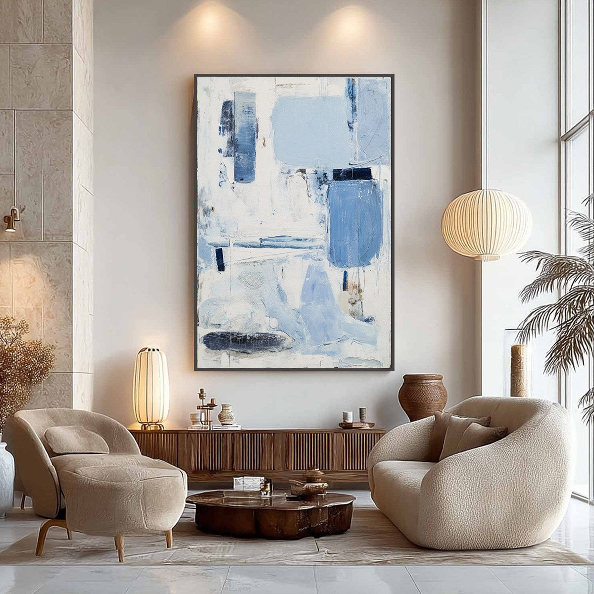 AEGEAN DECONSTRUCT: Textured Blue and White Abstract Painting